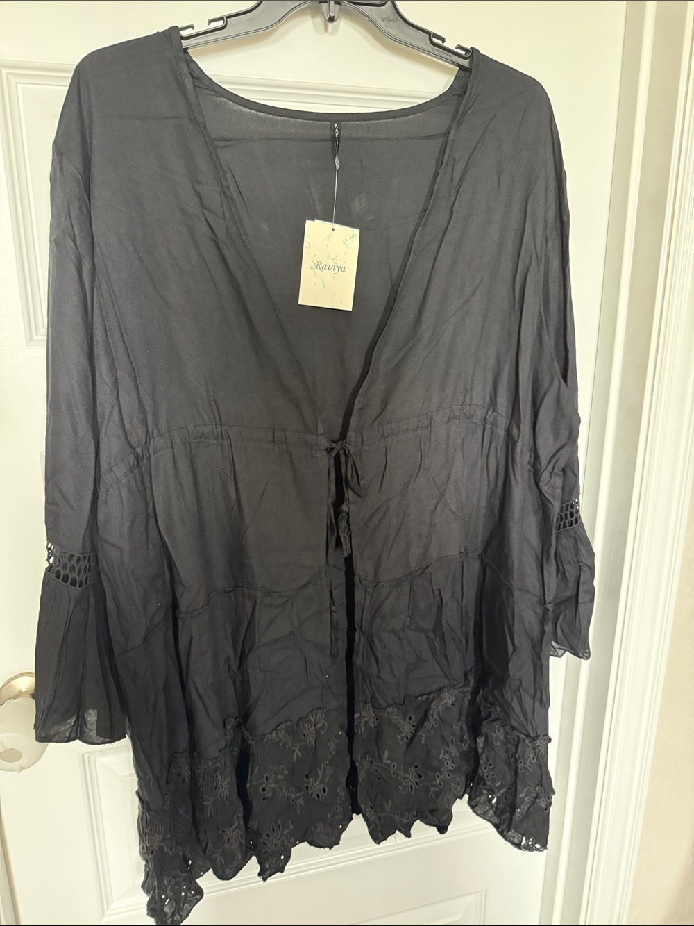NWT Raviya Black Tiered Crochet-Trim Cover Up - Picture 5 of 8